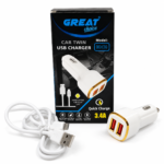 CHARGER DOUBLE USB CAR WITH CABLE