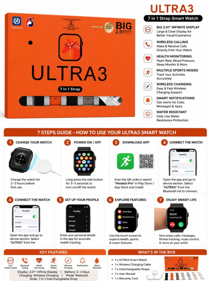 Smart watch Ultra 3 ( 7 in 1 Strap) Big 2.01