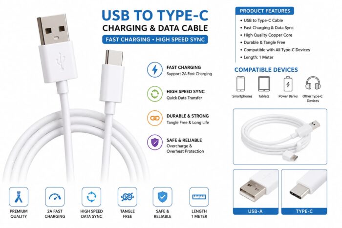 Data Cable White Cable Type -C Impoted (20 Pcs)