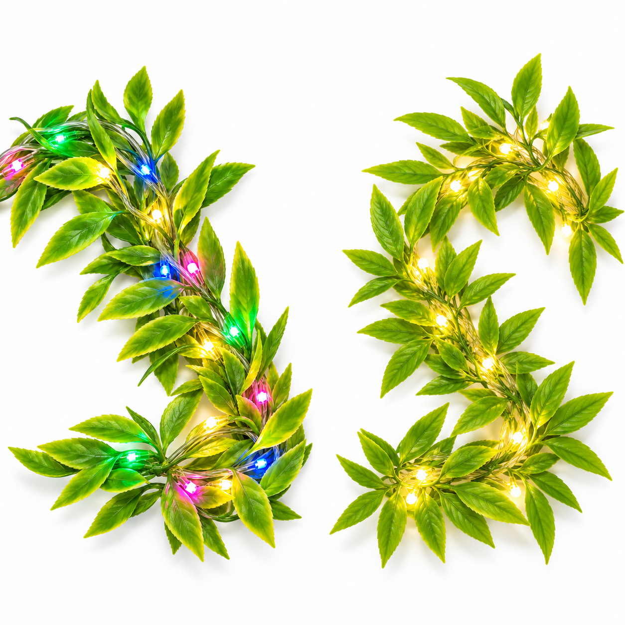 0b1d5b8e-7508-4d4d-95f4-6bc13aa8b7ac Green Leaf LED String Lights Multicolour & Warm Yellow - Image 1