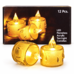 Golden Acrylic LED Tea Light Candles - 12 Pieces - Image 2